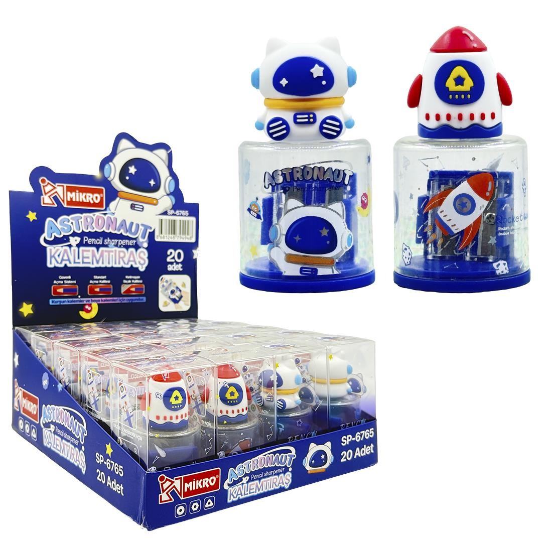 MİKRO SP-6765 FİGÜRLÜ PVC KALEMTIRAŞ ASTRONOT 20 Lİ