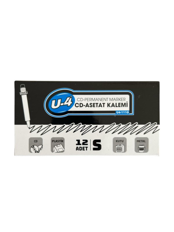 U4-1110 ASETAT KALEMİ SİLGİLİ SİYAH 12Lİ *960