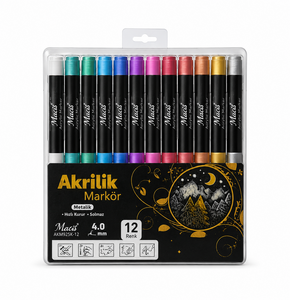 MASİS AKM925K-12 AKRİLİK MARKÖR KALEM METALİK 12 RENK