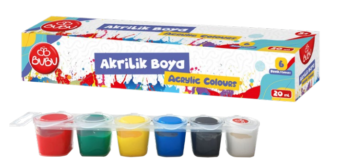 BUBU-AKR001 AKRİLİK BOYA 6 RENK 20 ML 48Lİ