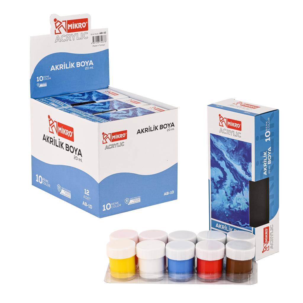 MİKRO AB-10 SU BAZLI AKRİLİK BOYA 10LU 20ML 12 Lİ PAKET *48