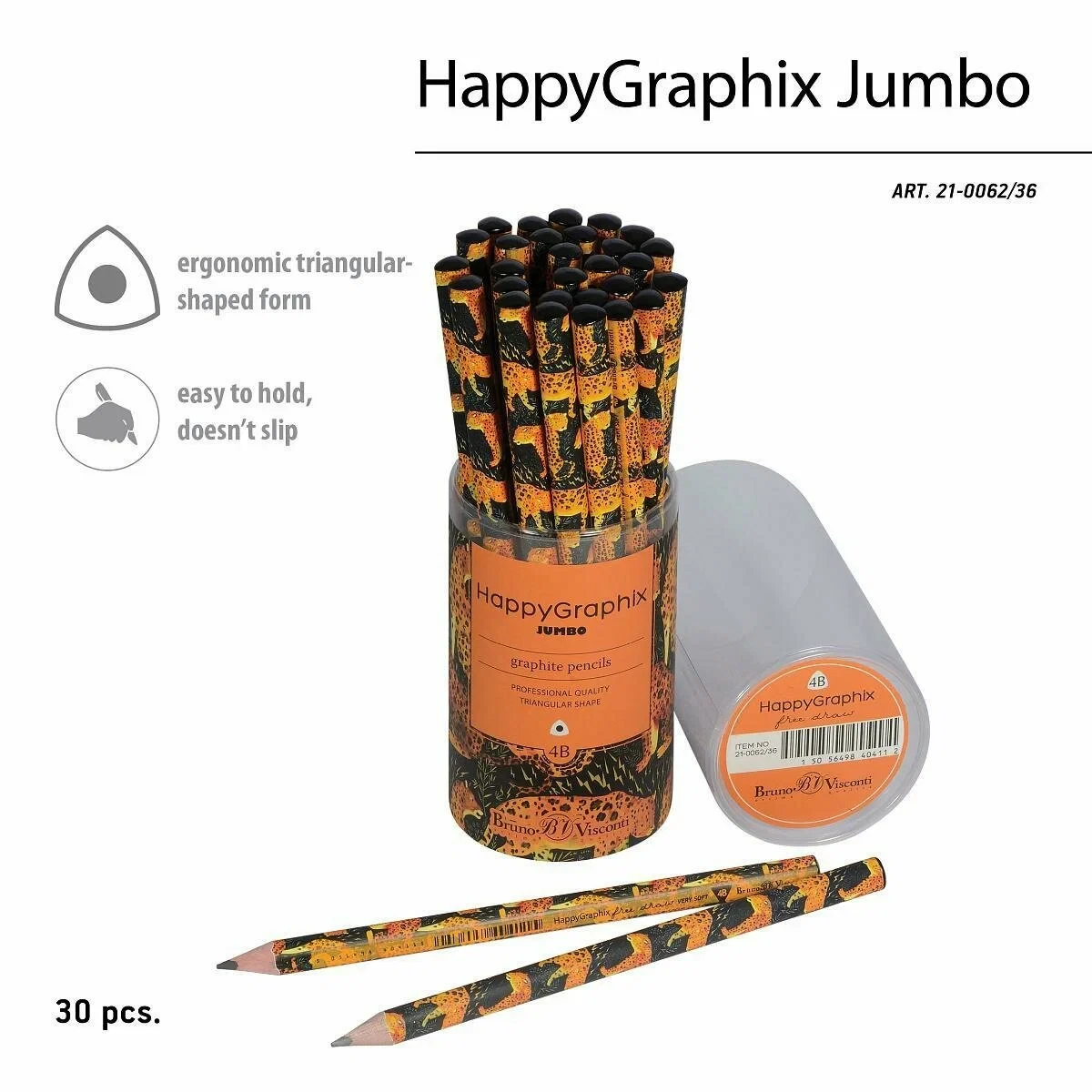 HAPPY GRAPHİX 21-0062-36 JUMBO KURŞUN KALEM 4B 3,5MM LEOPAR 30'LU PAKET