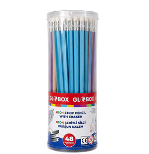 GLOBOX 4050 NEON RENKLİ SİLGİLİ KURŞUN KALEM 48'Lİ