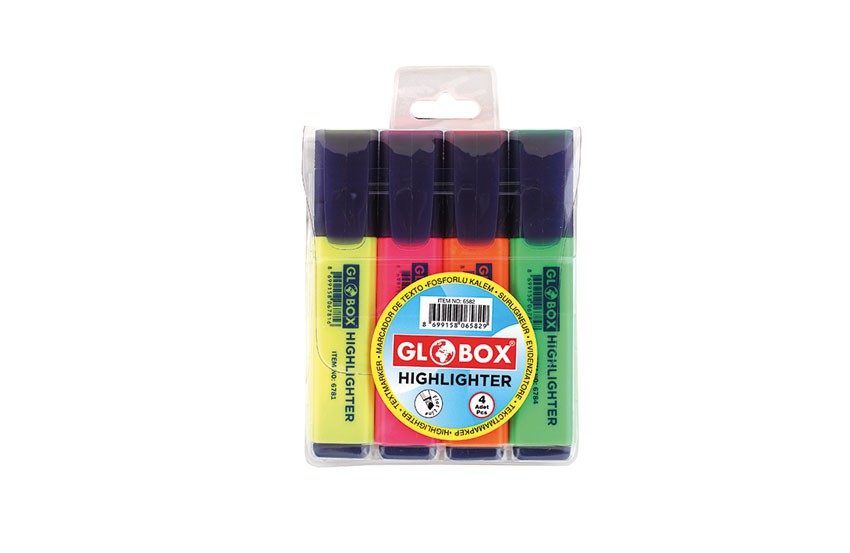 GLOBOX 6582 HIGHLIGTER NEON PVC FOSFORLU KALEM 4LÜ *24
