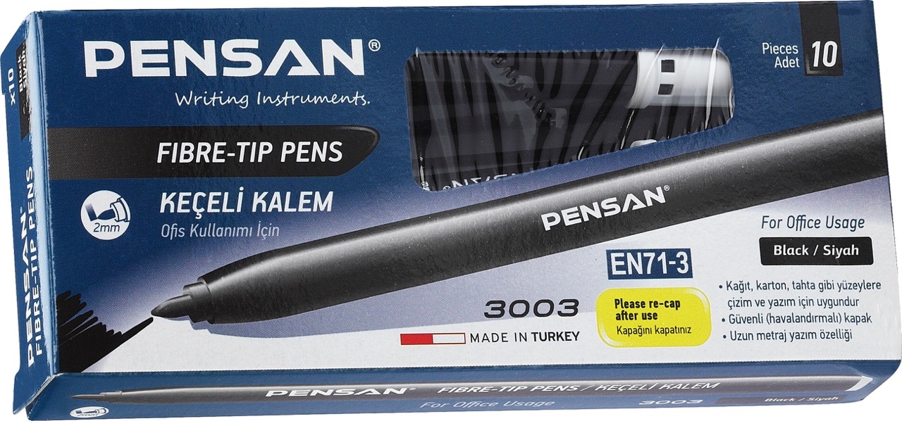 PENSAN 3003 OFİS TİPİ KEÇELİ KALEM SİYAH 10'LU*120