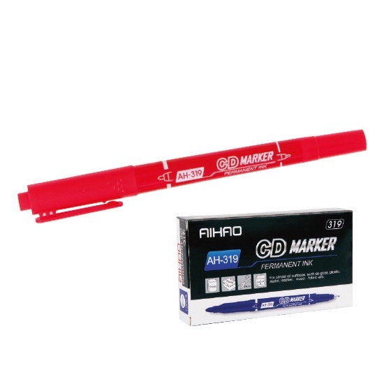 AIHAO AH-319 ÇİFT TARAFLI CD KALEMİ KIRMIZI 12'Lİ PAKET*144